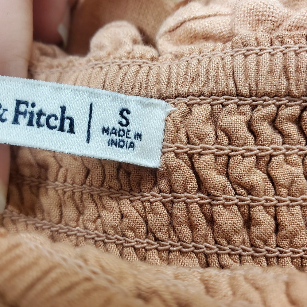 Abercrombie & Fitch Linen Smocked Maxi Dress Orange Puff Sleeve Tiered Pockets S - Picture 6 of 14
